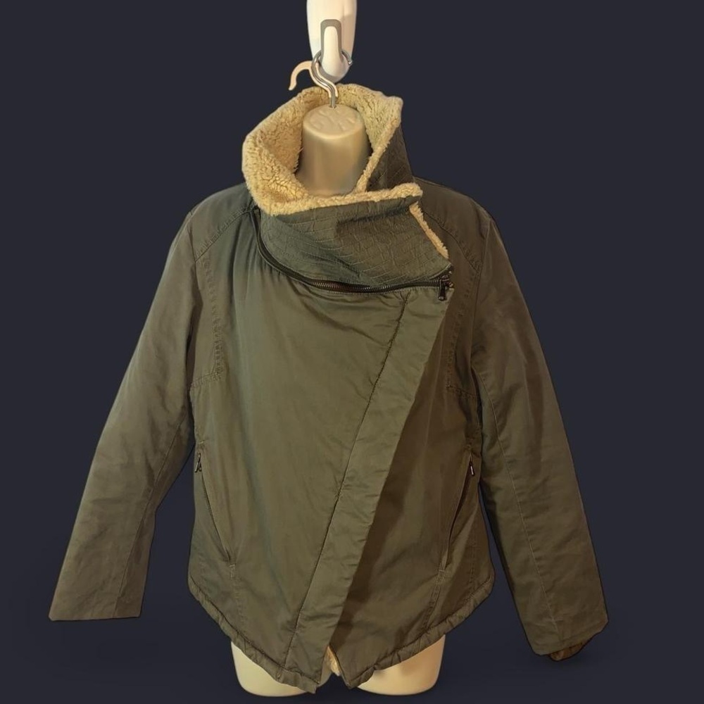 Marc New York asymmetrical zip high collar cotton coat size large fleece collar - Picture 2 of 10
